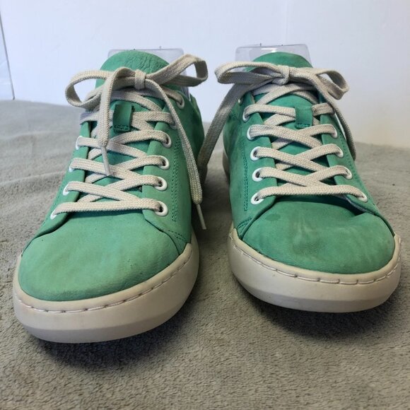 Softinos Isla Washed Comfort Lace Up Green Leather Sneakers - Picture 3 of 14